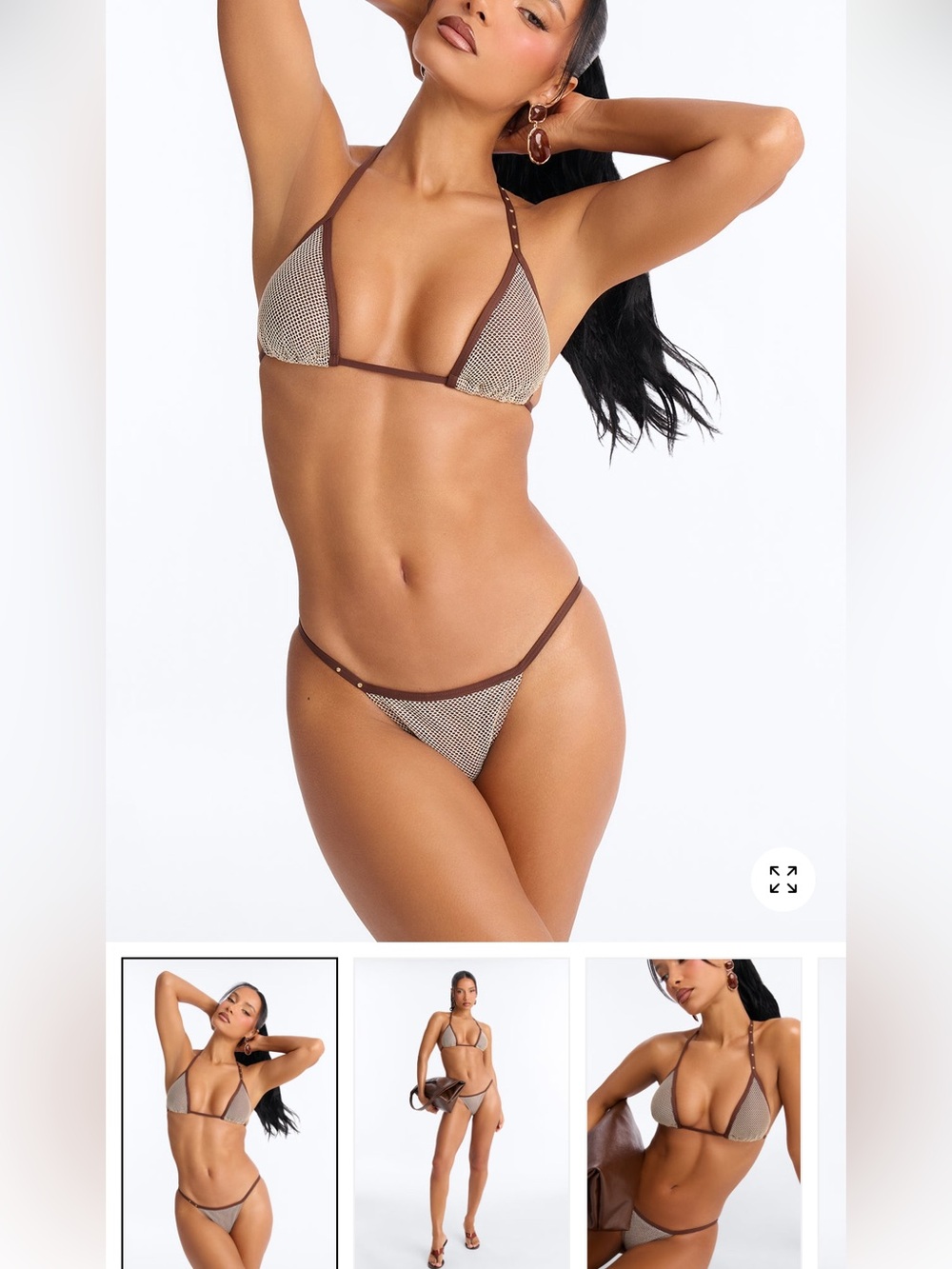 2/60$🔥Brown & Beige Mesh Triangle Bikini Set